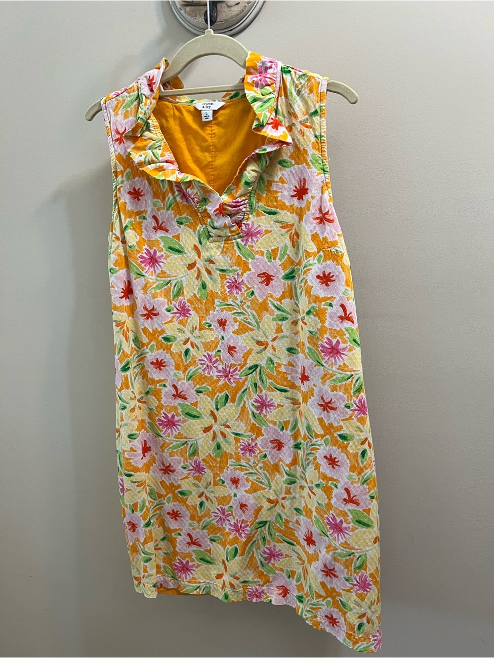 crown & ivy Yellow Floral Sleeveless Shift Dress Size Large